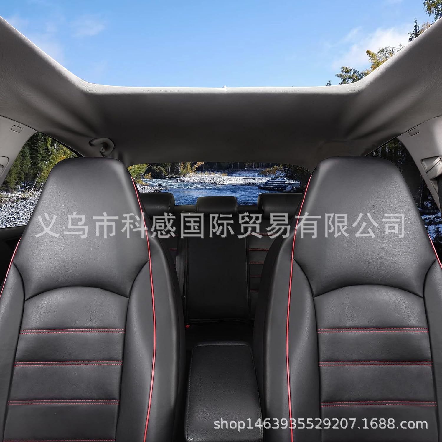 Cross-border best-selling PU leather double-stitch high-back pull-strap universal car seat cover for Amazon, Temu, and Mercado Libre