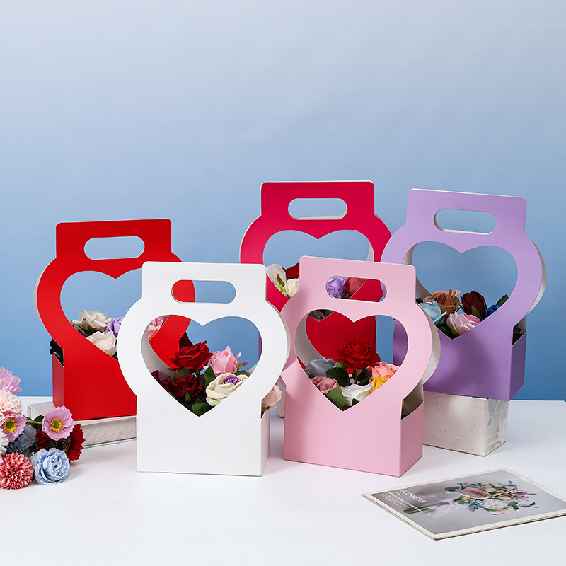 Caja de embalaje de flores creativas de amor Caja de mano de flores de papel del día de la madre Caja de regalo de vacaciones de flores huecas