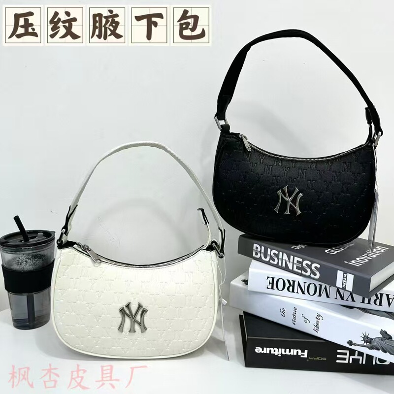 Korean Mlb Embossed Underarm Bag Ny Embossed Dumpling Bag Handbag Shoulder Bag for Women Casual Versatile