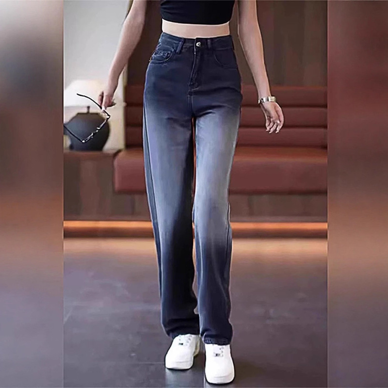 Plus Size Gradient Color Tencel Jeans for Women, Summer Thin Style, Loose Fit for Plus-Size, Slimming High-Waisted Ice Silk Straight Wide-Leg Pants Plus Size Gradient Color Tencel Jeans for Women, Summer Thin Style, Loose Fit for Plus-Size, Slimming High-Waisted Ice Silk Straight Wide-Leg Pants