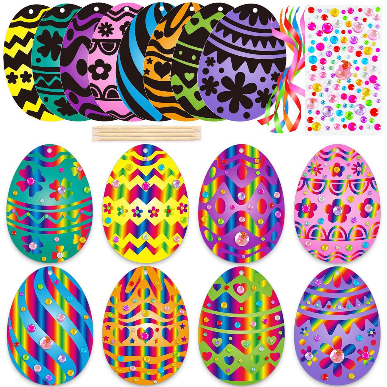 Cross-Border Children's Colorful Scratch Art Easter Egg Scratch Art Paper Party Art Colorful Decoration Hanging Scratch Art Paper