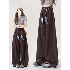 美式复古阔腿弯刀牛仔裤女秋季爆款韩版通勤宽松显瘦松弛感休闲裤