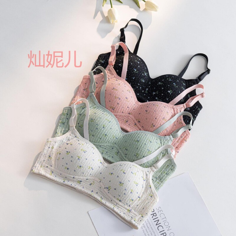 Cross-border Philippine floral print seamless bra for girls and students, thin and supportive without underwire