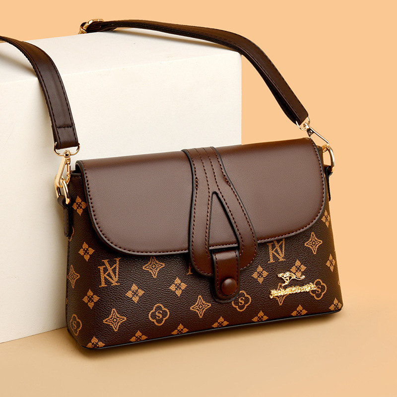 Soft Leather Women's Bag 2025 New Trendy Fashion Letter Middle-Aged Shoulder Mother Bag Versatile Cowhide Presbyopic Crossbody Bag