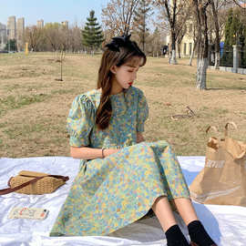小雏菊中长款碎花连衣裙女装夏季泡泡袖 半身裙短裙子A字裙长裙子