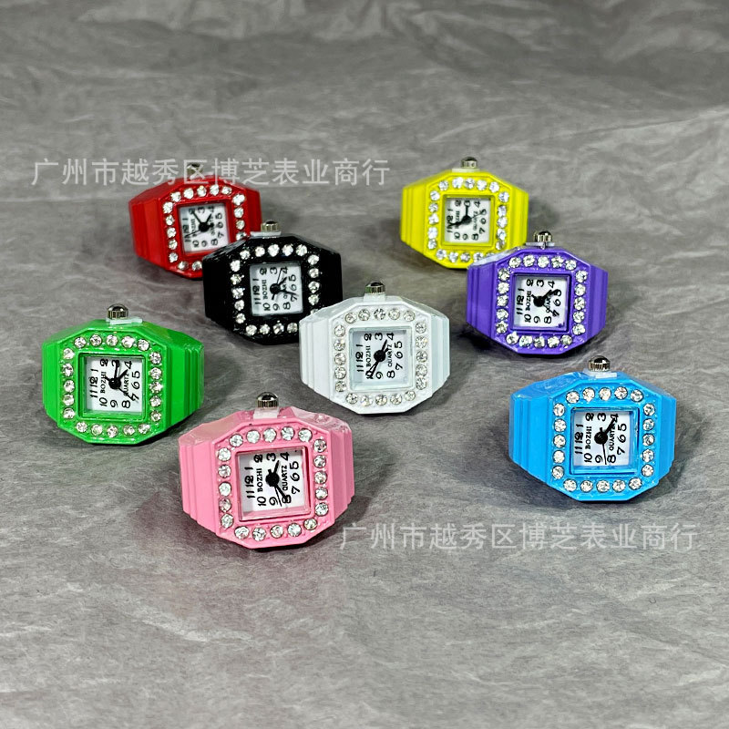[Ring Watch] Finger Quartz Watch for Women to See Time Square Color Shell Inlaid with Rhinestones Female Student Gift Direct Batch