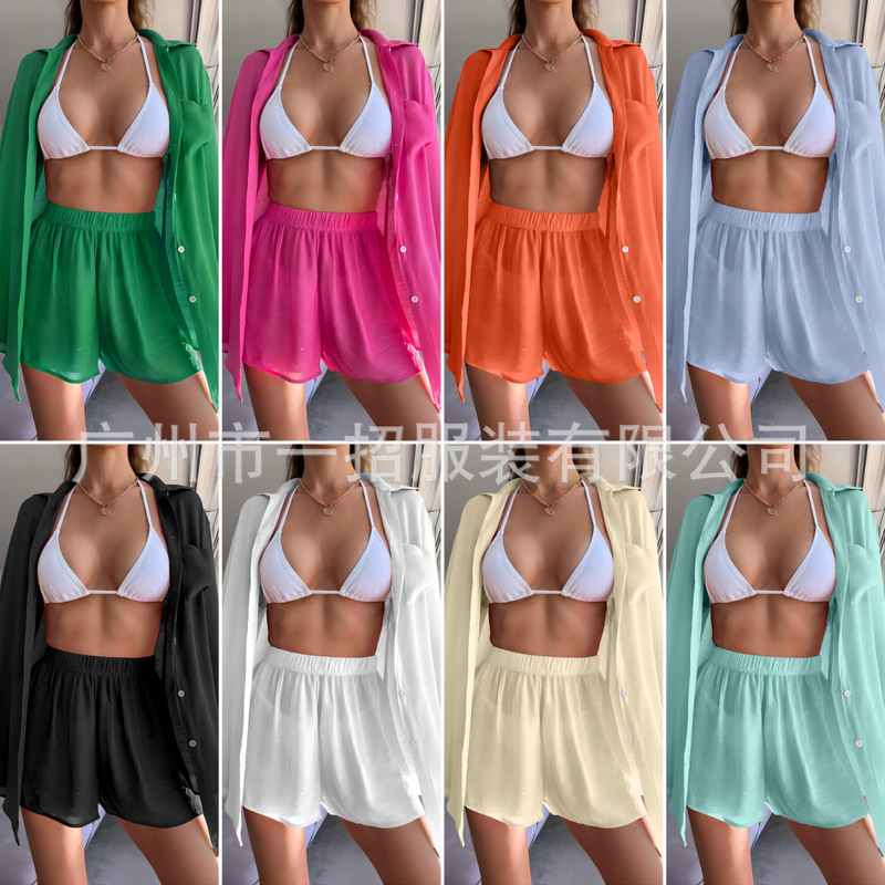 2023 Women's New Sexy Loose Beach Blouse Sun Protection Clothing suit Casual Bikini Blouse Short Sleeve