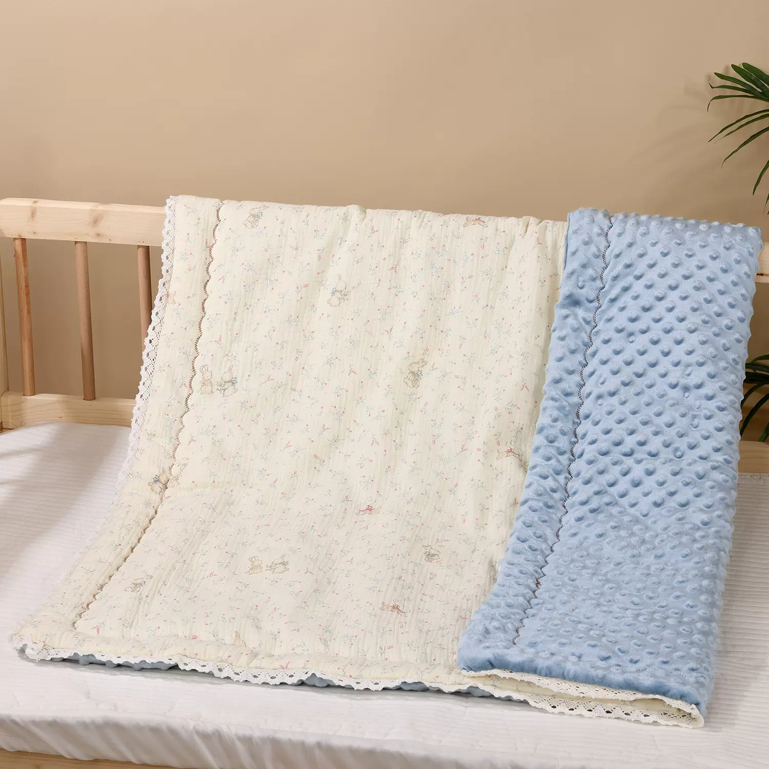 豆豆加厚盖毯新生婴儿宝宝盖毯秋冬加厚纯棉纱布安抚被