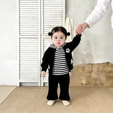 韩系女童洋气三件套春秋季新款宝宝时尚外套连帽打底衫百搭喇叭裤