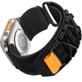 适用applewatch1-8 苹果绑带回环表带登山尼龙帆布运动魔术贴表带