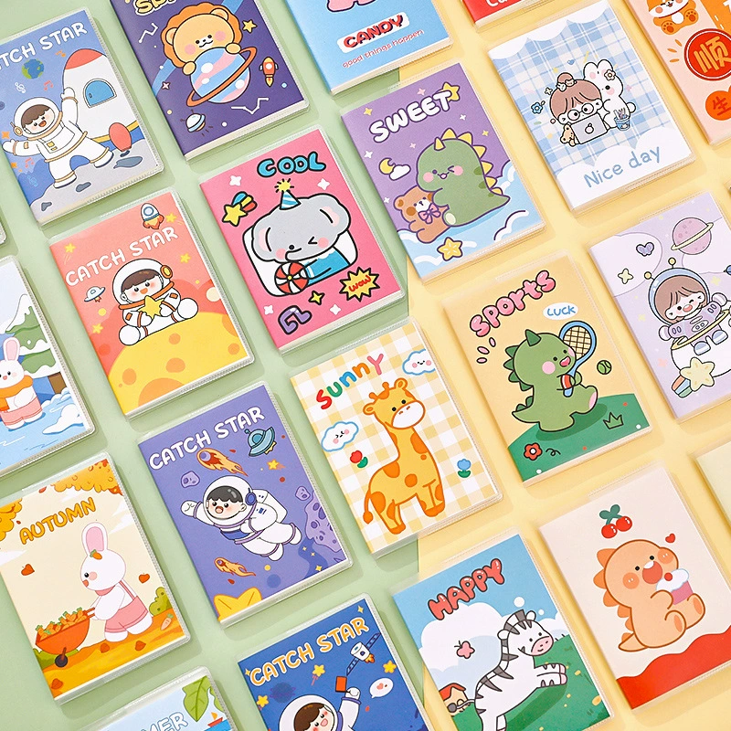 A7 Cartoon Notebook Set, Creative Portable Plastic Cover, Cute Pocket Notes, 10.7×7.5 cm