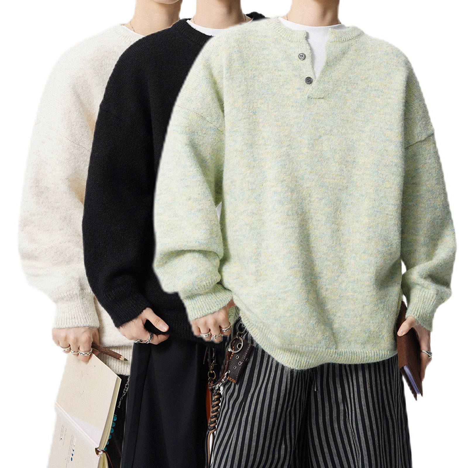 Explosiones transfronterizas de tamaño europeo gran tamaño henry cuello jersey suéter hombre otoño invierno alta sensación de fábrica de suéter perezoso al por mayor