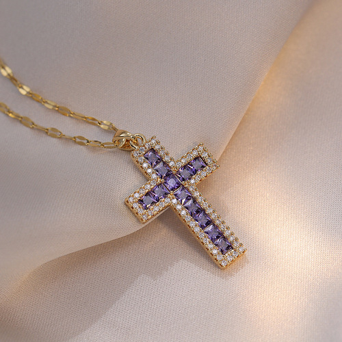 Necklace for women European and American jewelry zircon cross zircon high-end simple niche design pendant women's accessories wholesale