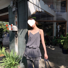 你好卡农 绑带收腰格子长款吊带背心女夏2025新款小个子休闲上衣