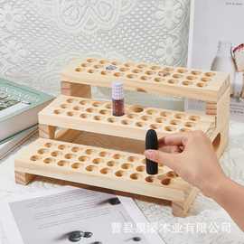 木制口红收纳展示架多槽木制工具架木制精油展示架化妆品唇彩架