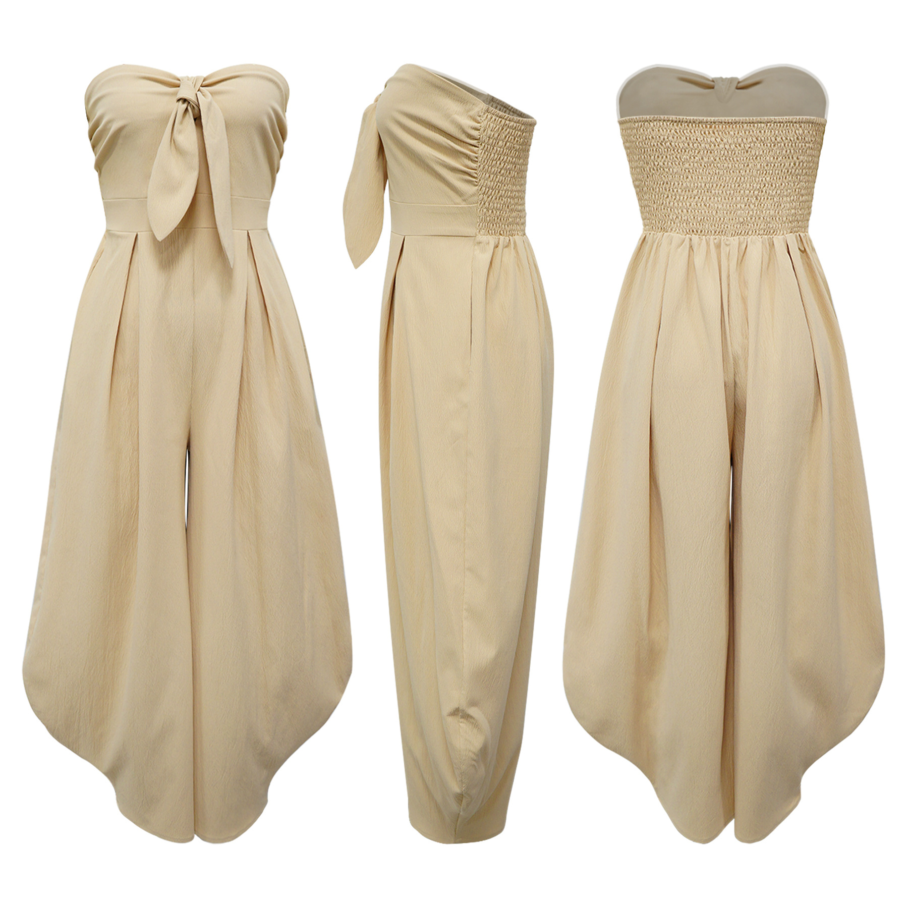 Sexy Damen-Jumpsuit mit Bandeau-Ausschnitt, einfarbig, Sommer, Neu, Direktvertrieb_voghion.com