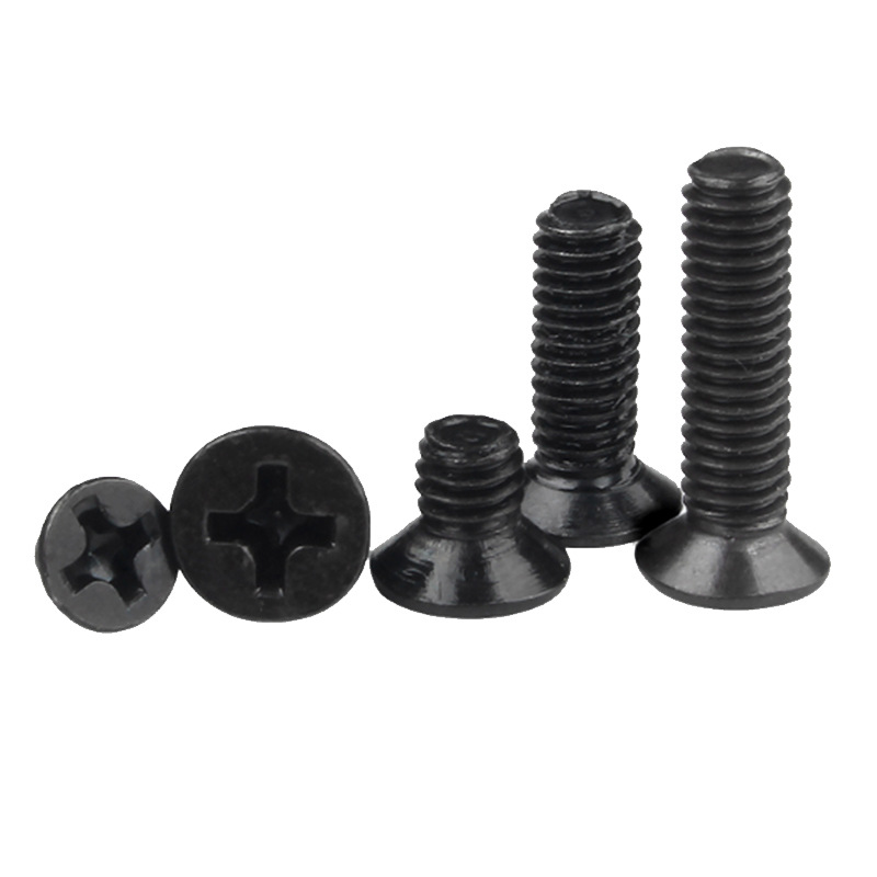 Cross-recessed machine screw, black iron, KM machine bolt, flat-topped cross-recessed bolt, flat-top cross-tooth machine screw