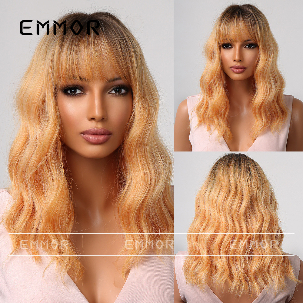 Nueva peluca transfronteriza europea y americana flequillo femenino de longitud media pelo rizado largo multicolor opcional peluca esponjosa natural cubierta de la cabeza completa