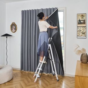 Full Blackout Rental House Curtains, No-Drill Installation, Bedroom Bay Window Small Window Thermal Insulation Curtains, Simple Self-Adhesive Type