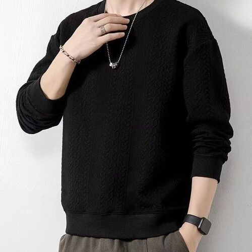 Casual Sweatshirt Trendy Versatile Brocade Crew Neck Top for Men Stylish Spring and Autumn Season