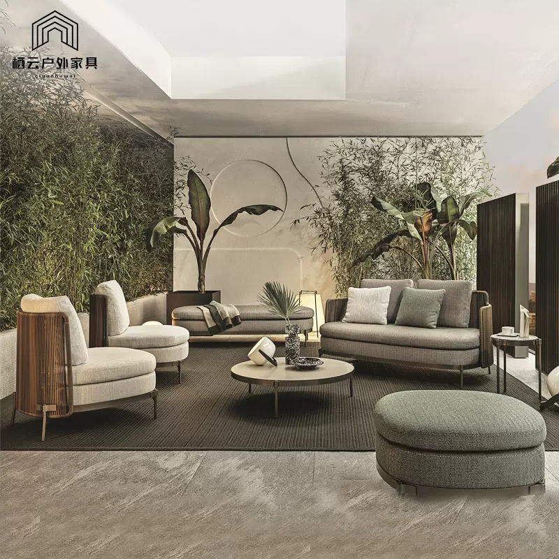 新款户外露台藤编沙发组合室外露天花园阳台休闲藤椅藤沙发单人