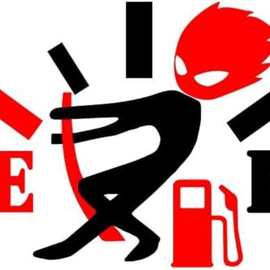 有趣的汽车贴纸，高油耗贴纸，愤怒的男孩调整燃油表，汽车、货车