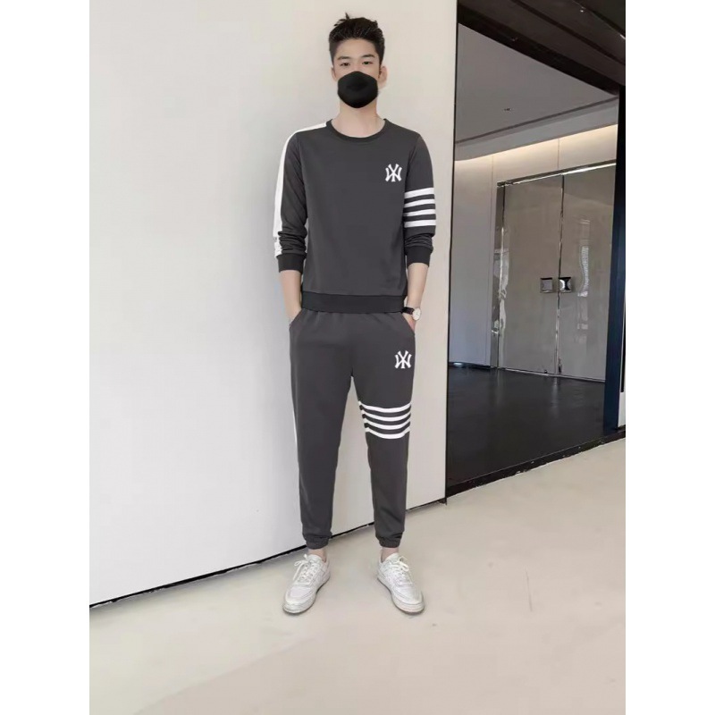 Three bars WY leisure sports suit men's spring and autumn round neck sweater pants two-piece set handsome matching set