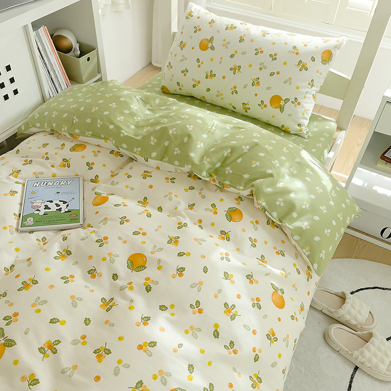 Ropa de cama de dormitorio de estudiantes universitarios de tres piezas de algodón, sábana de algodón, funda de edredón, sábana, cama, traje de cuatro piezas, verano