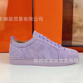 跨境cl andgz男粉色麂皮系带铆钉低帮红底鞋女运动休闲板鞋情侣款