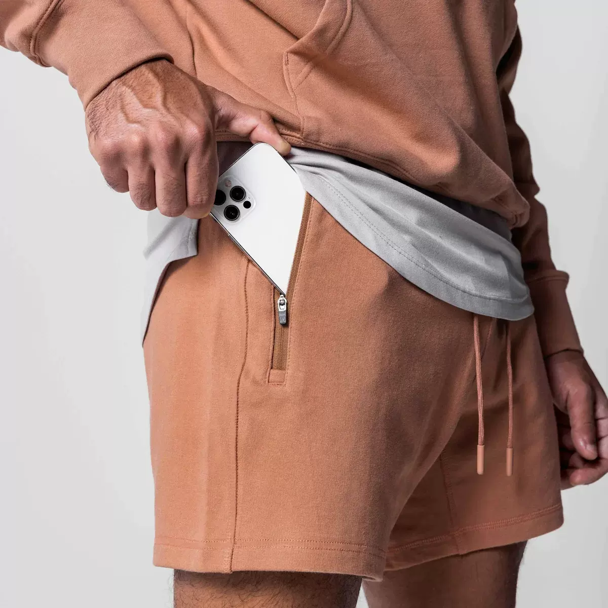 2024新款上市纯色男士运动短裤潮流系绳门襟拉链口袋休闲运动短裤