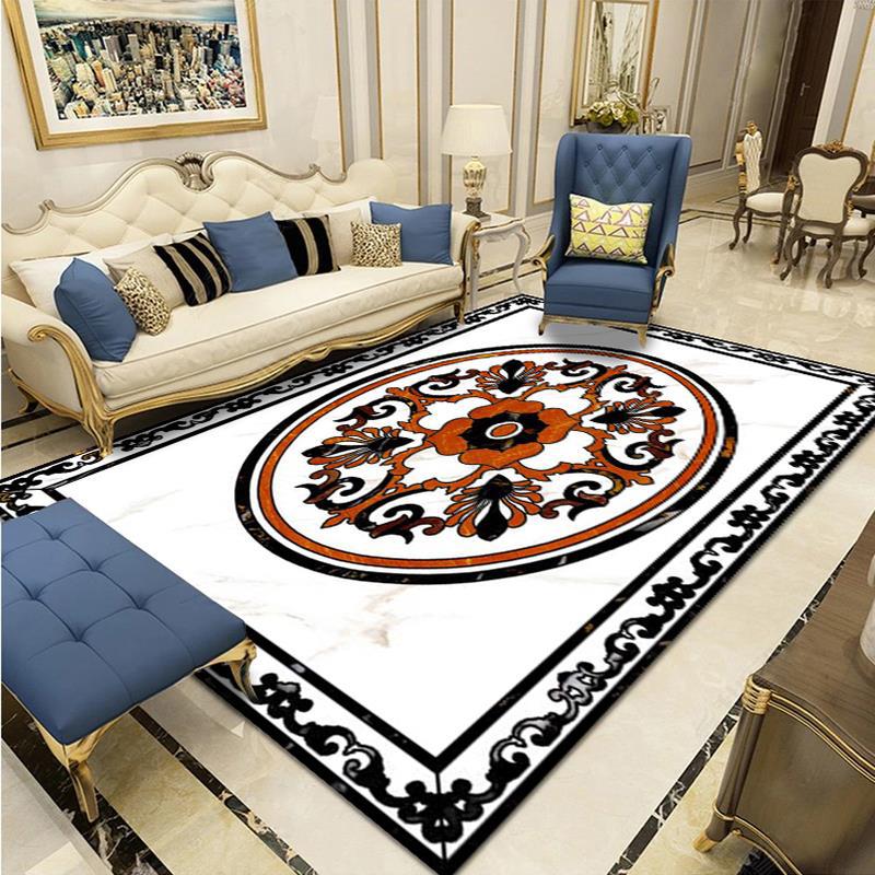Alfombra de estilo europeo retro para sala de estar, alfombra para sofá y mesa de centro, alfombra de terciopelo cristalino, alfombra resistente al desgaste y de fácil cuidado para estudio.