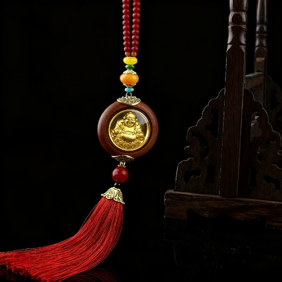 Creative Rosewood Car Decoration, Car hanging - maitreya-buddha-pendant-red-tassel-style