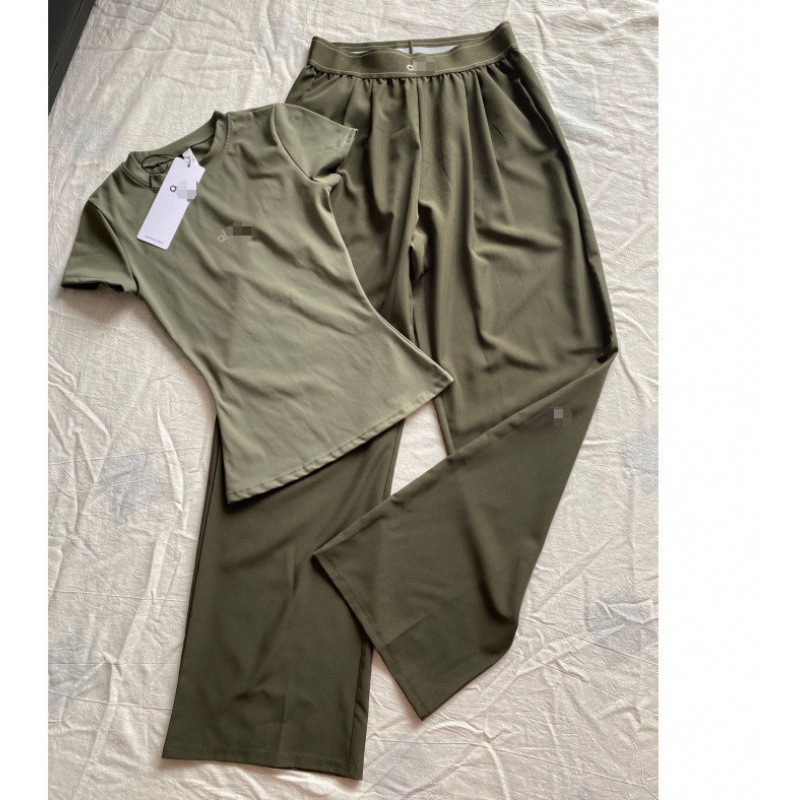 Nuevos pantalones de piernas anchas de cintura alta y secado rápido en primavera y verano en Europa y los Estados Unidos a través de la frontera + traje de ocio deportivo de camisa de manga corta de yoga image 10