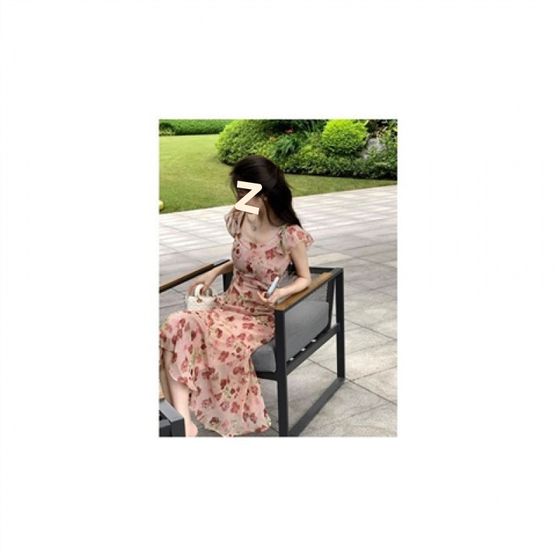 夏フレンチフレッシュスリムフィットドレス婦人服2025新しい気質海辺休暇花柄ロングスカート|undefined