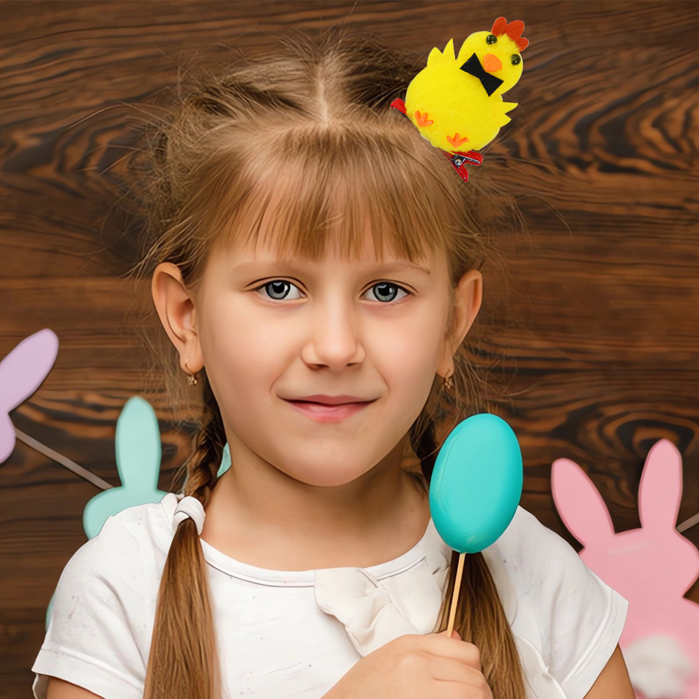 Nuevos clipes de pelo de pollo de peluche de Pascua decoración de la fiesta infantil de pollo tocado lindo clip de boca de gallina de color image 3