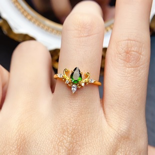 New natural diopside ring S925 silver inlaid main stone 4*6mm Joker net red explosions women's jewelry wholesale