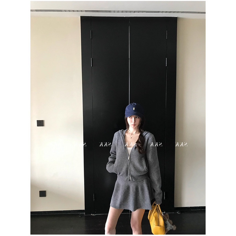 Skk Store 轻氧素颜套装 12针蓬松极简慵懒感毛衣开衫半身裙套装|undefined