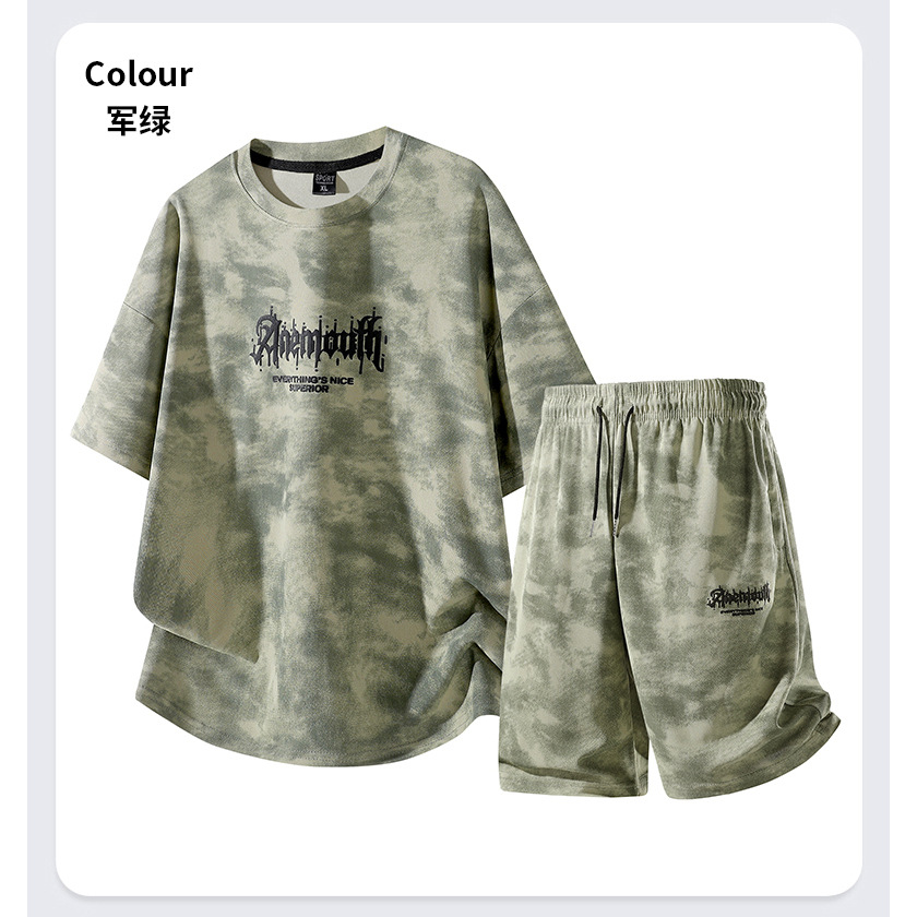 Dewuweipin's new cross-border European size tie-dye print casual suit, soft and comfortable sports suit with pockets and drawstring.