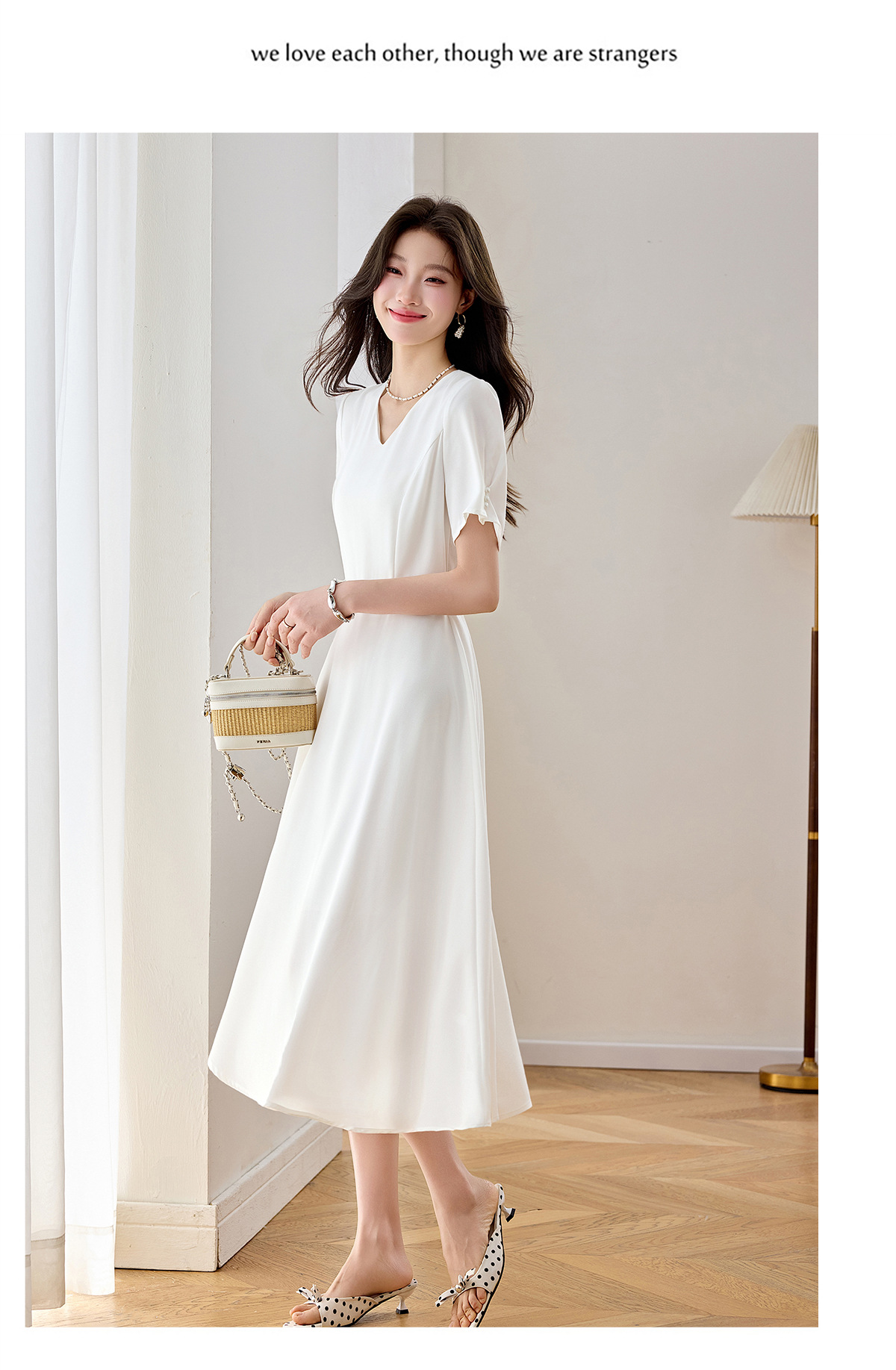 Đầm maxi nữ thắt eo cổ V dáng dài phối màu trơn — màu xanh đậm, màu tím, màu trắng chi tiết 15