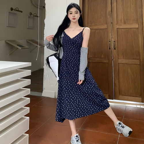 New large size women's clothes, age-reducing halter dress, women's spring and summer cardigan dress, long + short two-piece set