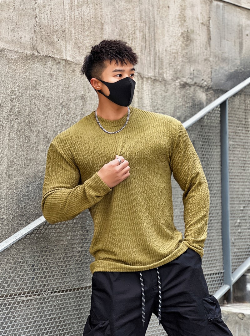 Men's Long Sleeve Workout Shirt Casual Gym Tee American Style Loose Fit Breathable Athletic Top for Basketball Running And Training_viptrois.com