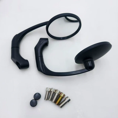 Motorcycle Modified Rearview Mirror Harley Horn-Shaped Round Reflector Mirror Electric Vehicle Rearview Mirror Reversing Mirror (Motorcycle rearview mirror) - black