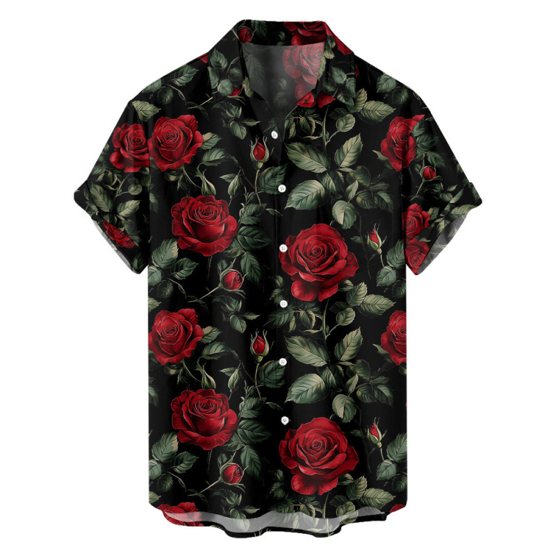 2025 New Valentine's Day Rose Men's Short-Sleeve Shirt, Summer Fashion Beach Hawaiian Short-Sleeve Shirt 2025 New Valentine's Day Rose Men's Short-Sleeve Shirt, Summer Fashion Beach Hawaiian Short-Sleeve Shirt