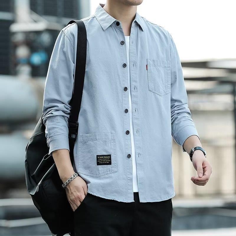 De gama alta sin planchar camisa suelta de manga larga de los hombres ropa de trabajo casual Camisa otoño abrigo de los hombres versátil de alta gama de moda
