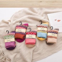Winter and Spring Thick Warm Women's Rabbit Wool Socks Crosswork Artistic Ethnic Style Cashmere Socks for Women Wholesale