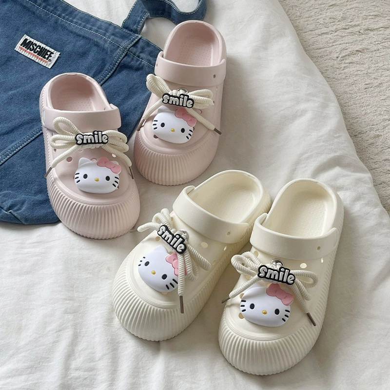 Детские пляжные туфли FISC Croc Shoes Girls Cute 2025 лето, толстая нескользящая подошва, два варианта ношения, мультяшный дизайн, закрытый носок, полусандалии