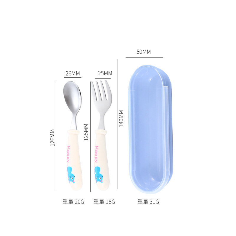简约风304不锈钢叉勺套装儿童吃饭喂饭勺子餐具幼儿园宝宝辅食叉|undefined