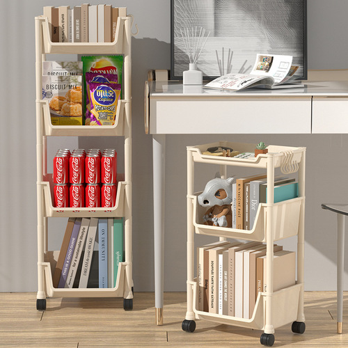 Floor-standing storage rack, multi-layer bookshelf, bathroom, living room, kitchen storage rack, bedroom movable bookcase, snack trolley