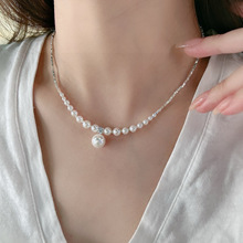 S925纯银轻奢高级感碎银子贝珠项链优雅时尚镶嵌锆石贵重气质新款