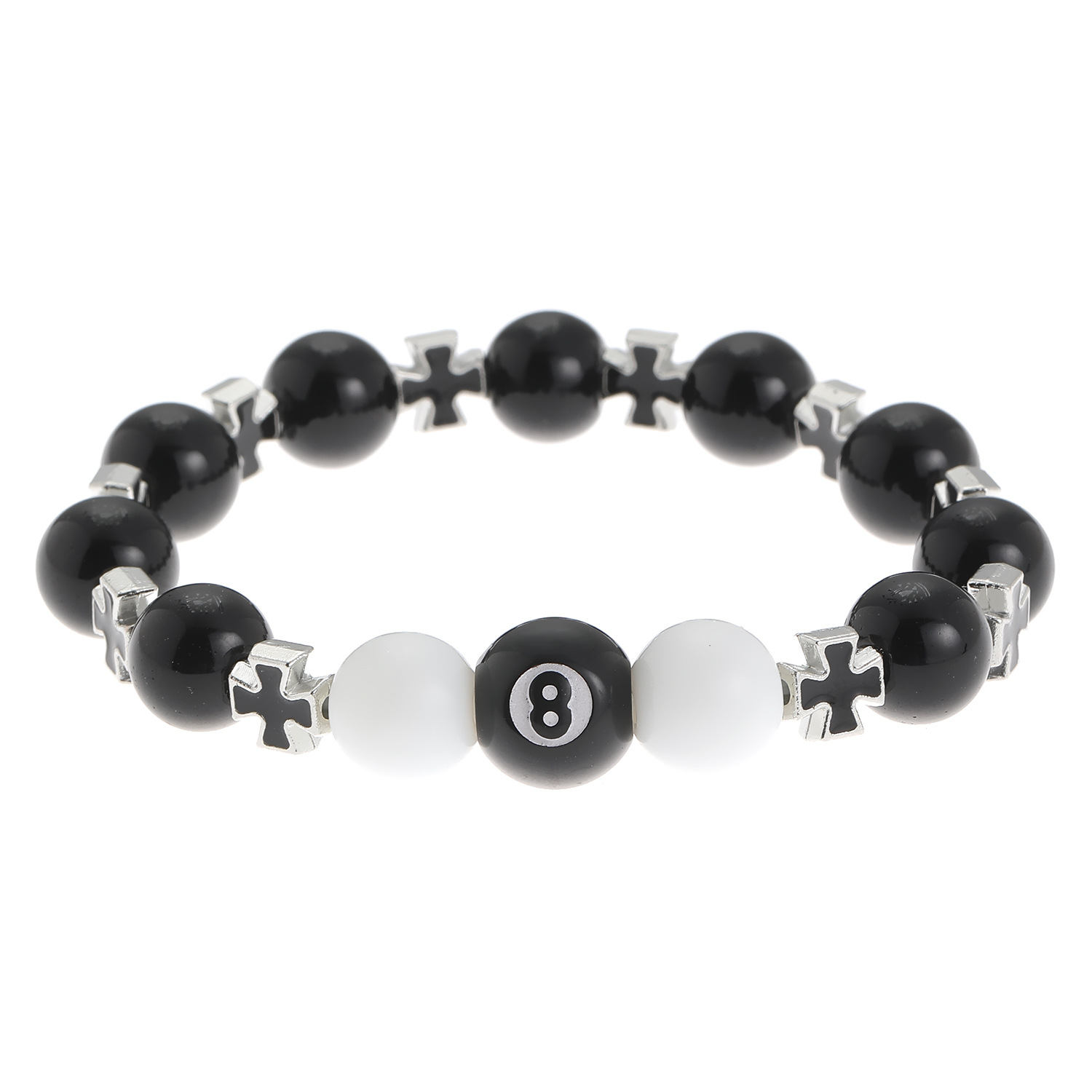 Obsidian Cross Beaded Bracelet Chinese Style Black Eight Charm_voghion.com
